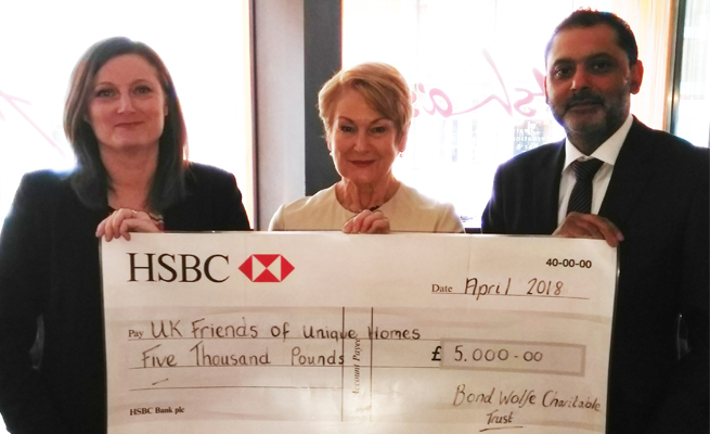 UK Friends of Unique Homes Cheque