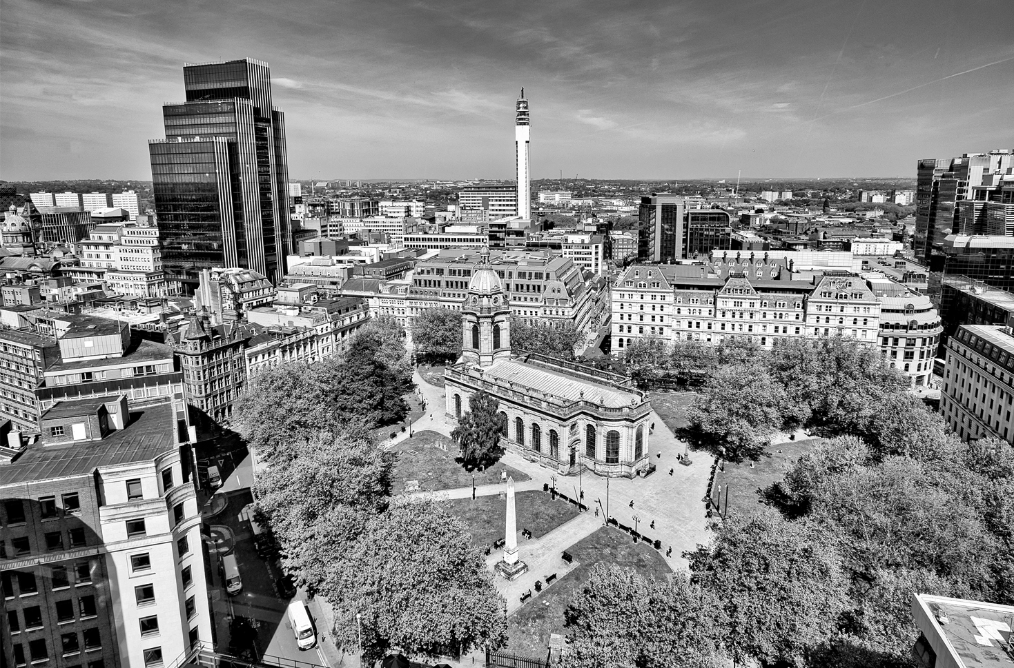 Aerial view of Birmingham city centre, home to Bond Wolfe property auctions and property agency
